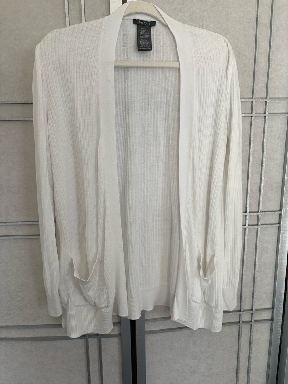 White Open-Front Ribbed Cardigan Sweater